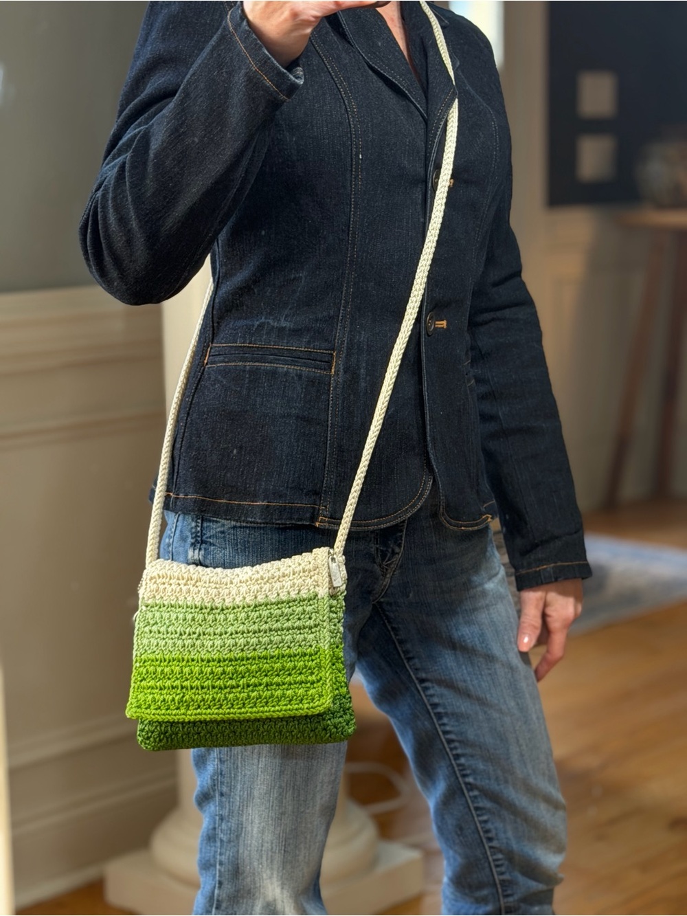 The Sak Boho Green Crochet Crossbody Bag 2010s (VGUC)